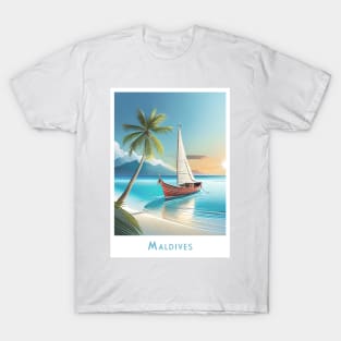 Retro Vintage Travel Serene Maldives Sailing T-Shirt